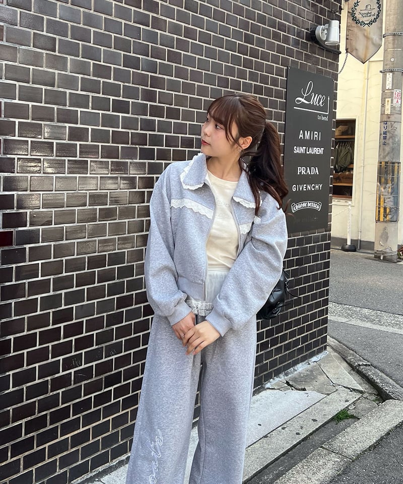 レースレイヤードスカート付きスウェットセットアップ | 韓国