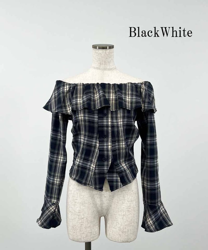 チェックオフショルダートップス | 韓国ファッション 高速ターミナル