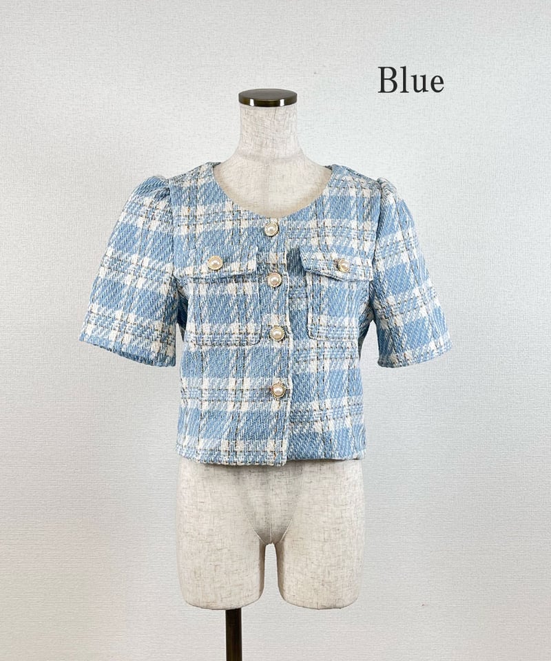 パールボタンハーフスリーブツイードジャケット | 韓国