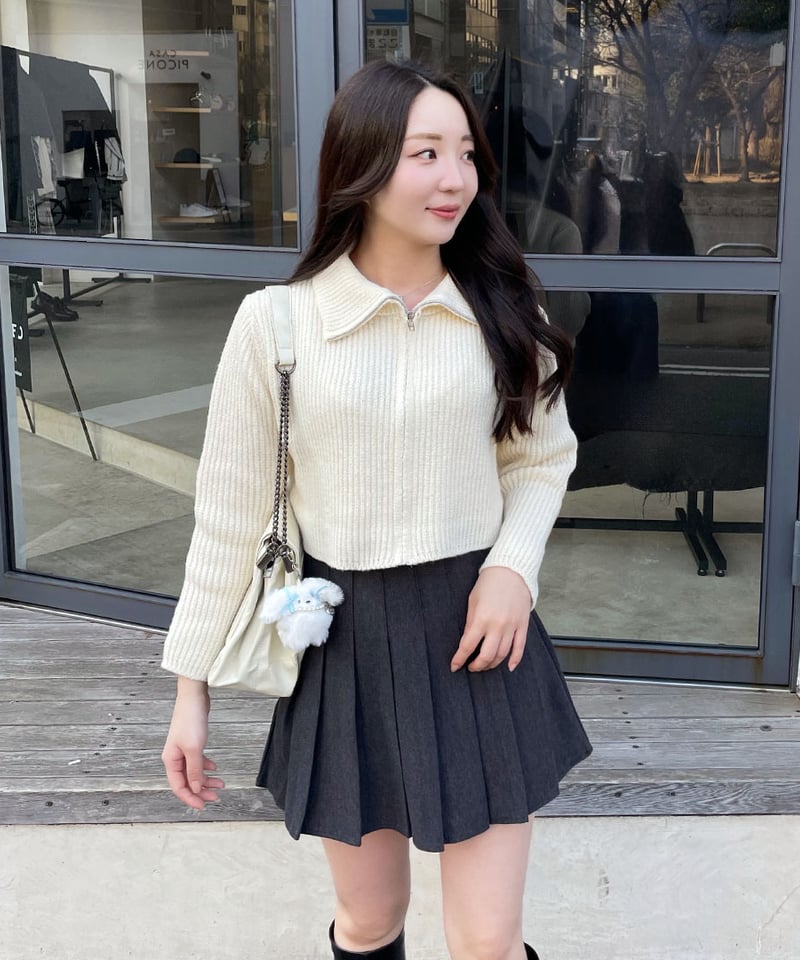 襟付きジップニットトップス | 韓国ファッション 高速ターミナル