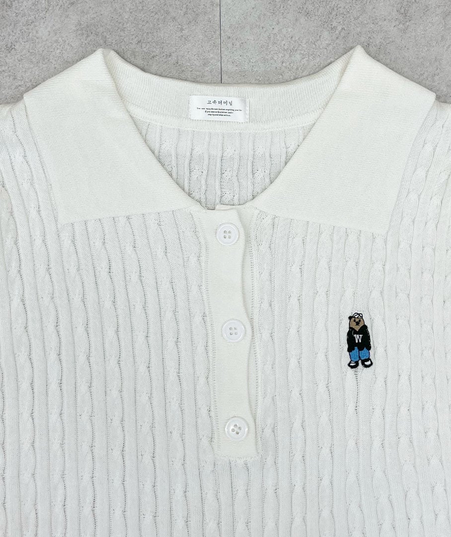 クマ刺繍ポロシャツ風ニット | 韓国ファッション 高速ターミナル