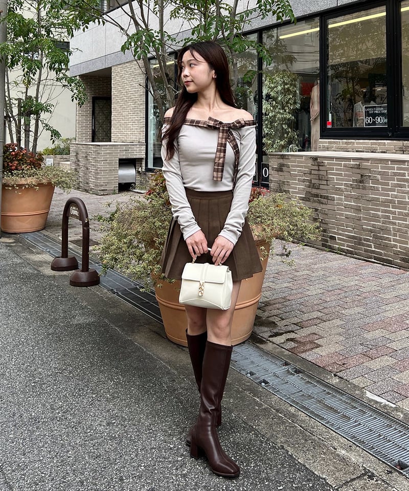チェックビッグリボンオフショルトップス BIGリボンオフショルBL|ems excite | RETRO GIRL ONLINE STORE レトロ