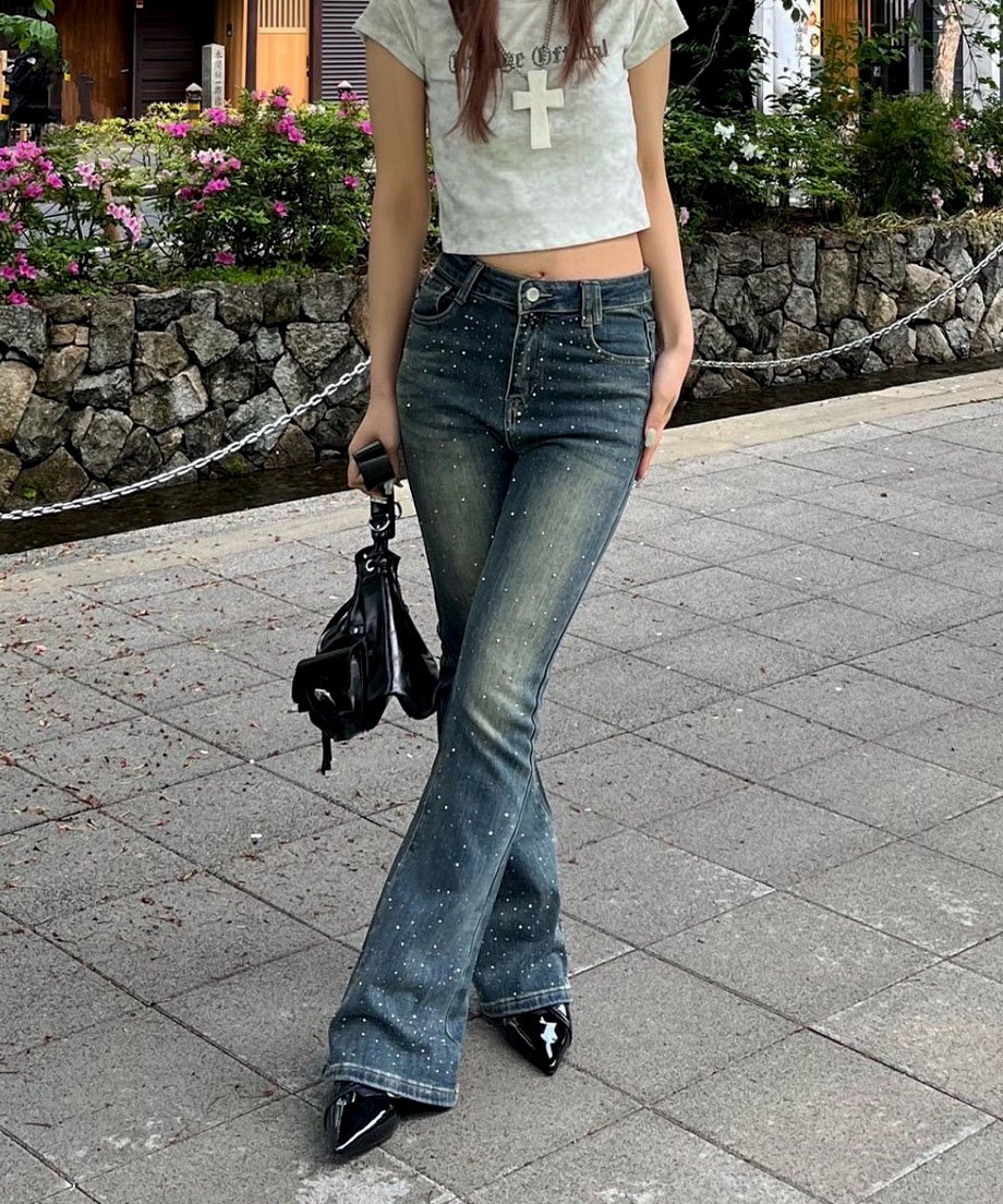 8582.RED PEPPER スタッズ ビジュー フレア デニムパンツ Y2K 8582.RED PEPPER スタッズ ビジュー フレア デニムパンツ Y2K