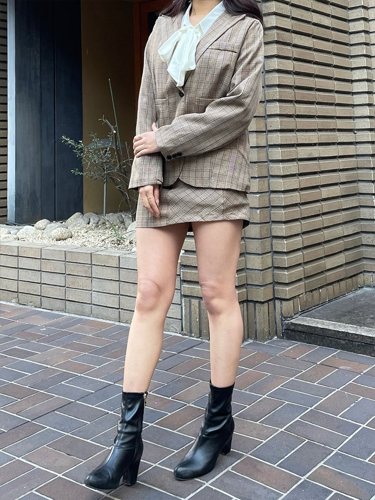 韓国通販 berna カジュアルチェックセットアップ ジャケット スカート