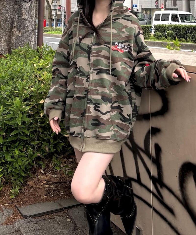 迷彩柄フードジップパーカー | 韓国ファッション 高速ターミナル