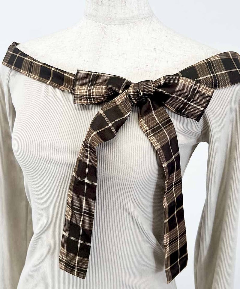 Obli リボンオフショルダートップス LILY BROWN (セール50%OFF) Lily Brown / リリーブラウン リボン