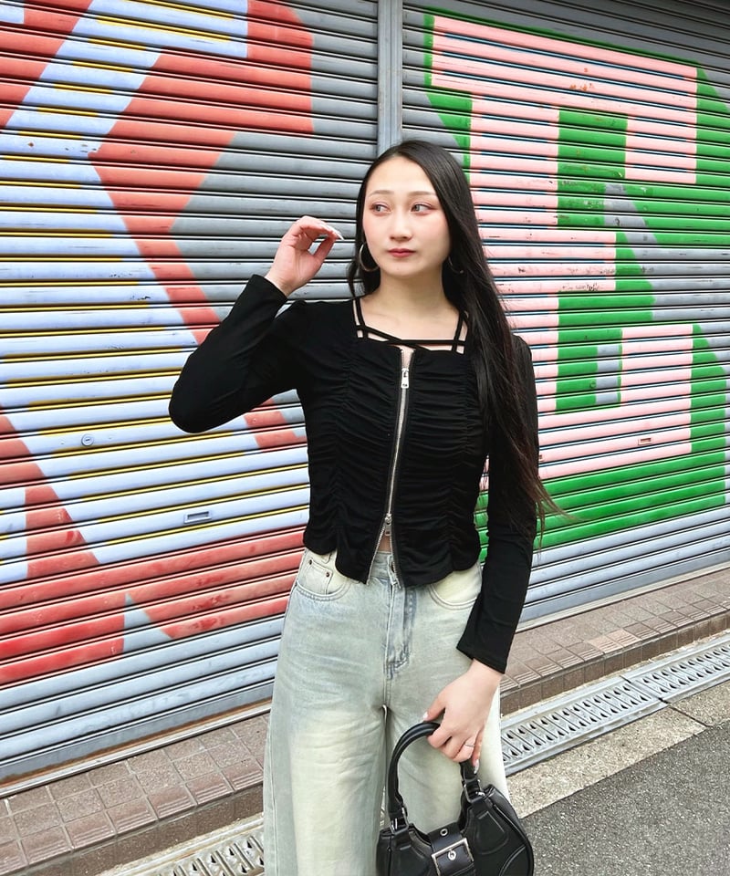 ダブルジップギャザートップス | 韓国ファッション 高速ターミナル