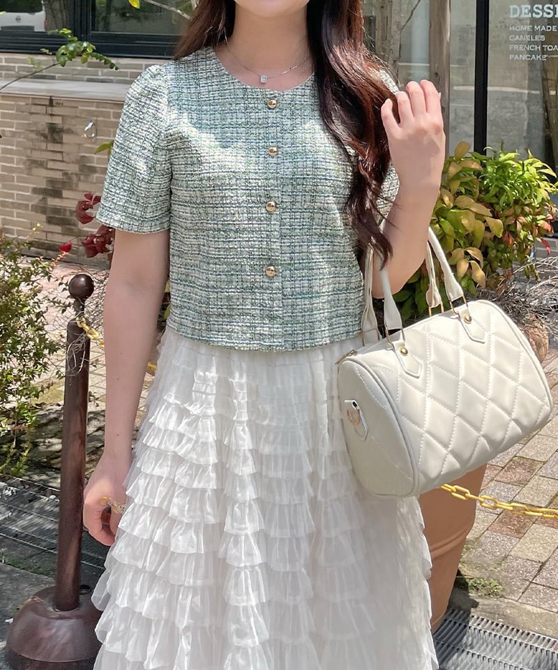 ツイードハーフスリーブトップス | 韓国ファッション 高速ターミナル