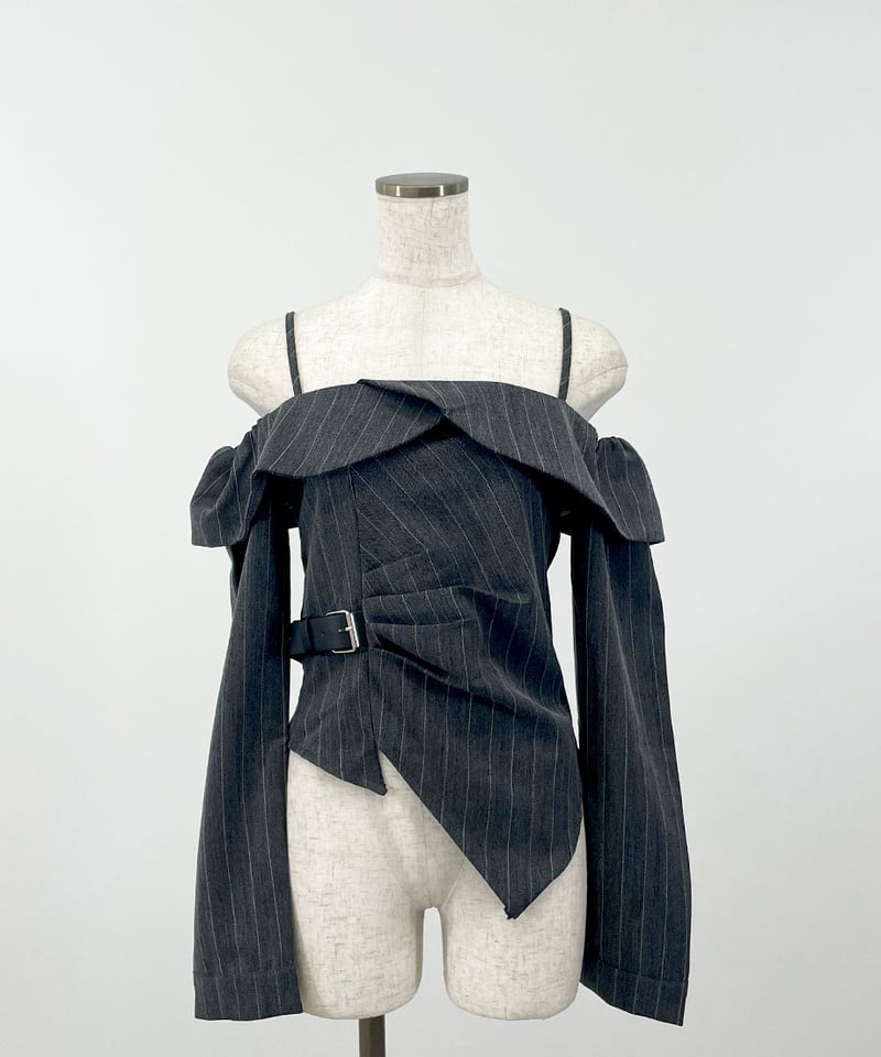 オフショルダー　セットアップ　ハンドメイド ストライプオフショルダーセットアップ | 韓国ファッション 高速ターミナル