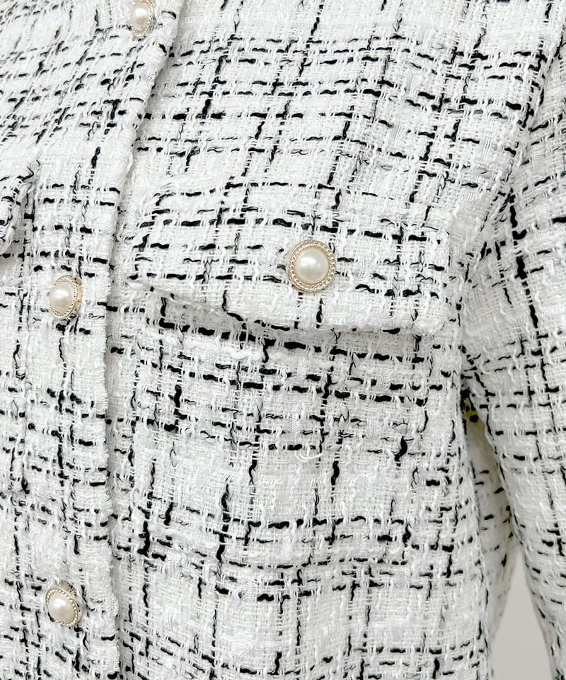 ANAYI ツィード ツイード パールボタン ジャケット ホワイト 36 ANAYI ツィード ツイード パールボタン ジャケット ホワイト 36