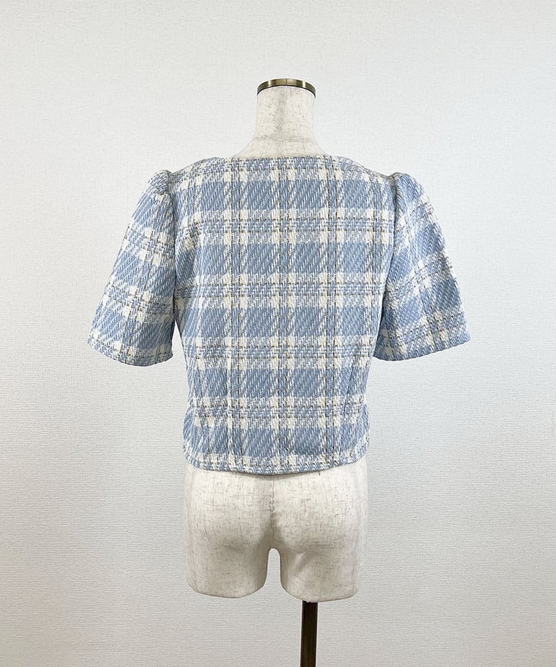 パールボタンハーフスリーブツイードジャケット | 韓国