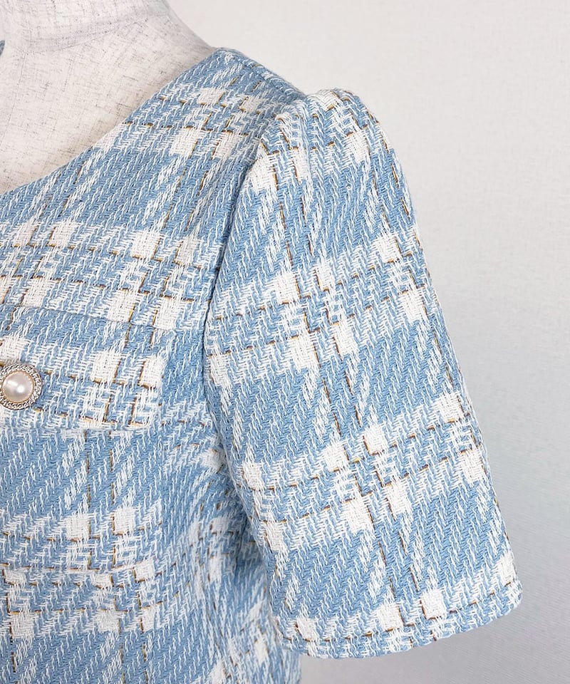 ハーフスリーブツイードジャケット パールボタンハーフスリーブツイードジャケット | 韓国