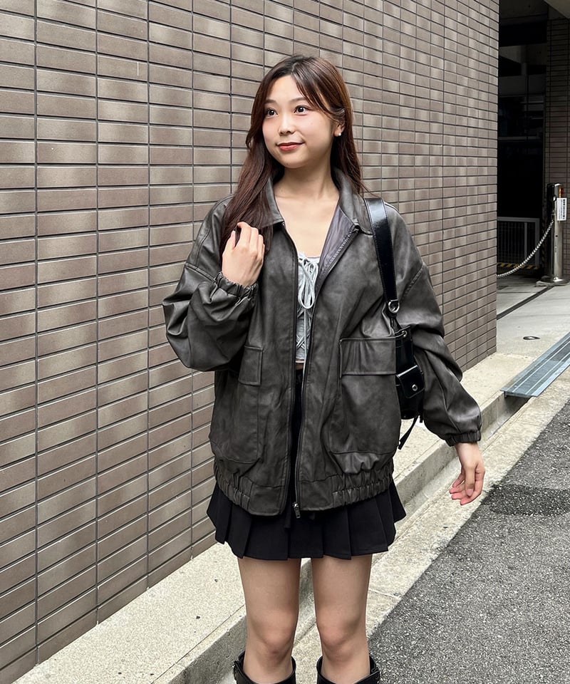 ヴィンテージ風エコレザージャケット | 韓国ファッション 高速