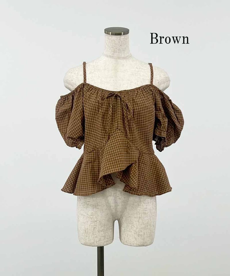 チェックオフショルダートップス | 韓国ファッション 高速ターミナル