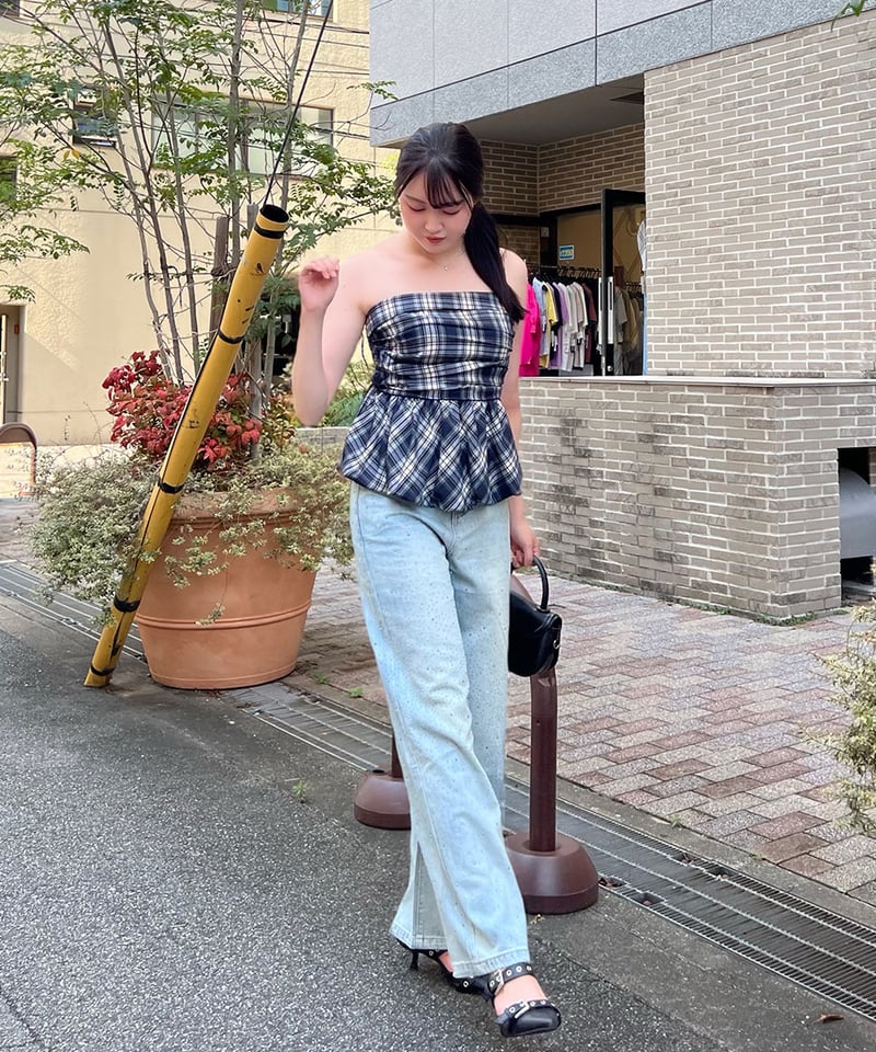 チェックバルーンチューブトップス | 韓国ファッション 高速ターミナル