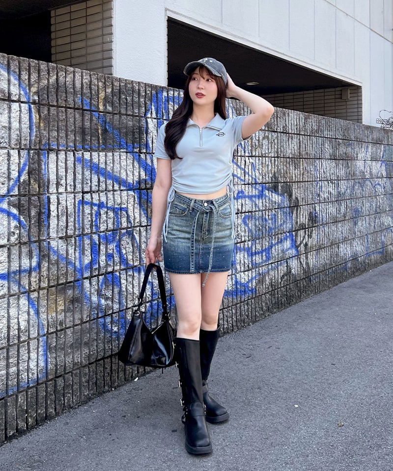 ベルト付きビジューミニデニムスカート | 韓国ファッション 高速ターミナル