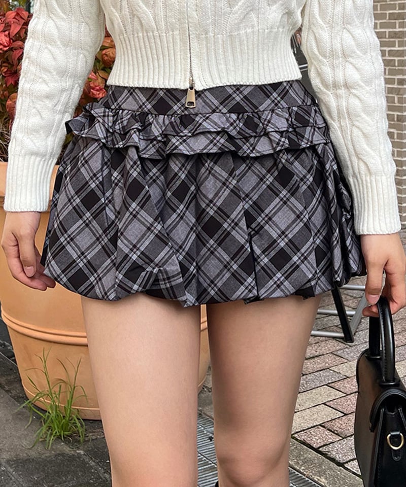 バルーンチェックミニスカート | 韓国ファッション 高速ターミナル