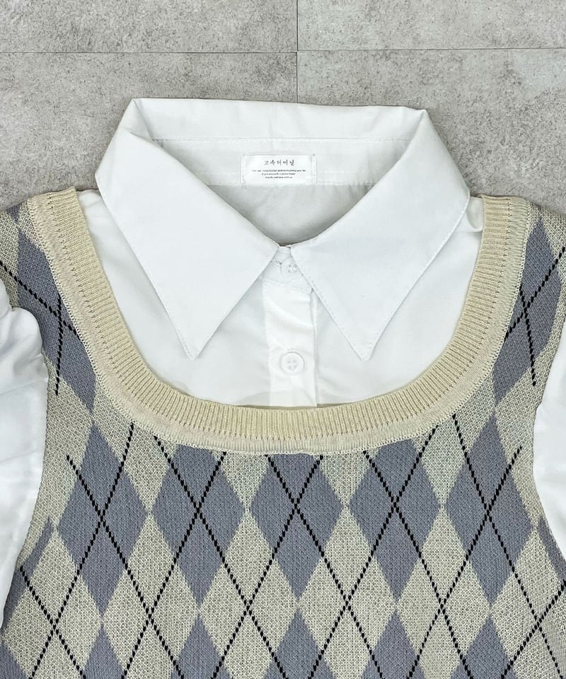 アーガイルシャツ付きトップス | 韓国ファッション 高速ターミナル