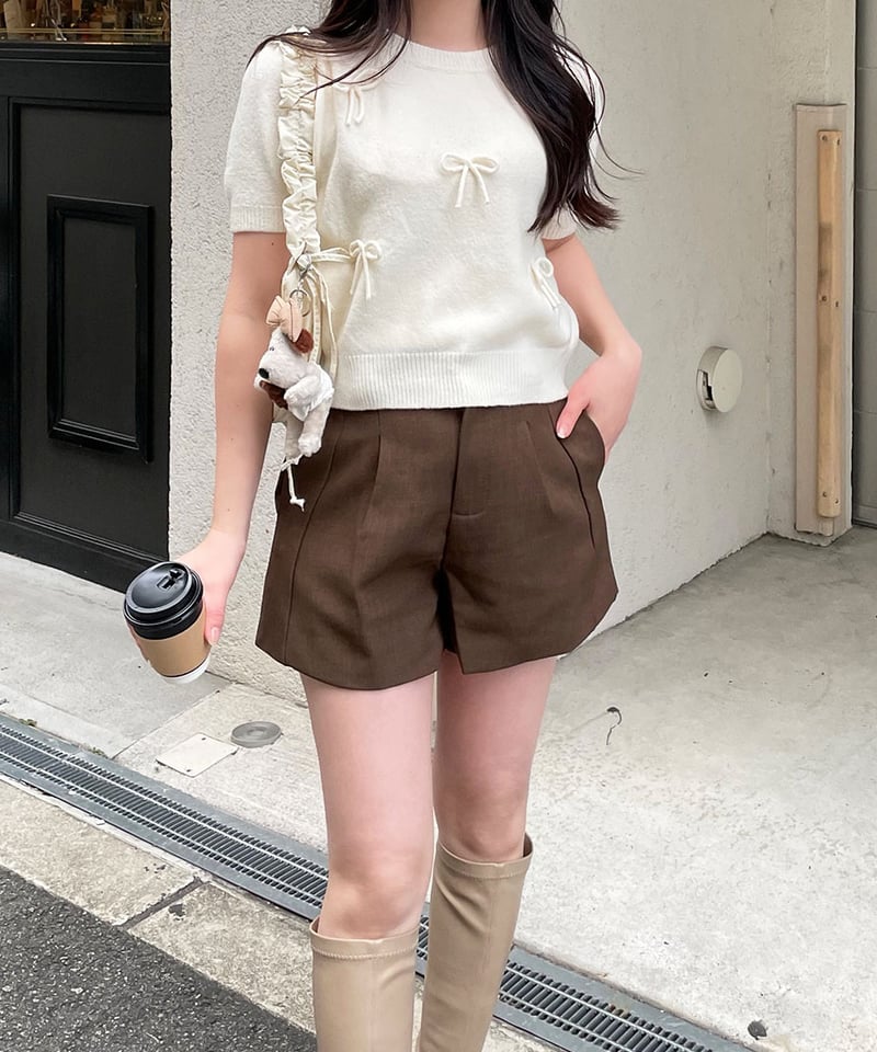 ダブルタックハイウエストショートパンツ | 韓国ファッション 高速