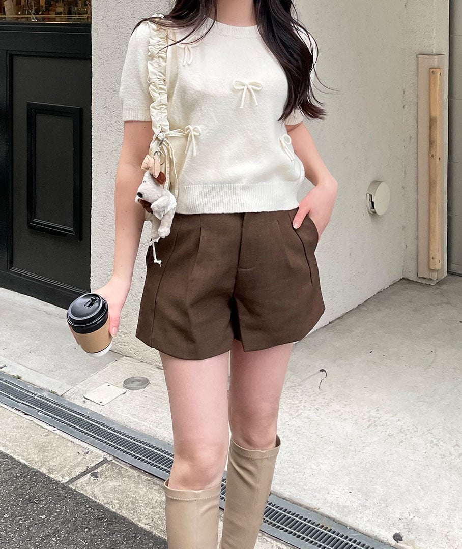 ダブルタックハイウエストショートパンツ | 韓国ファッション 高速