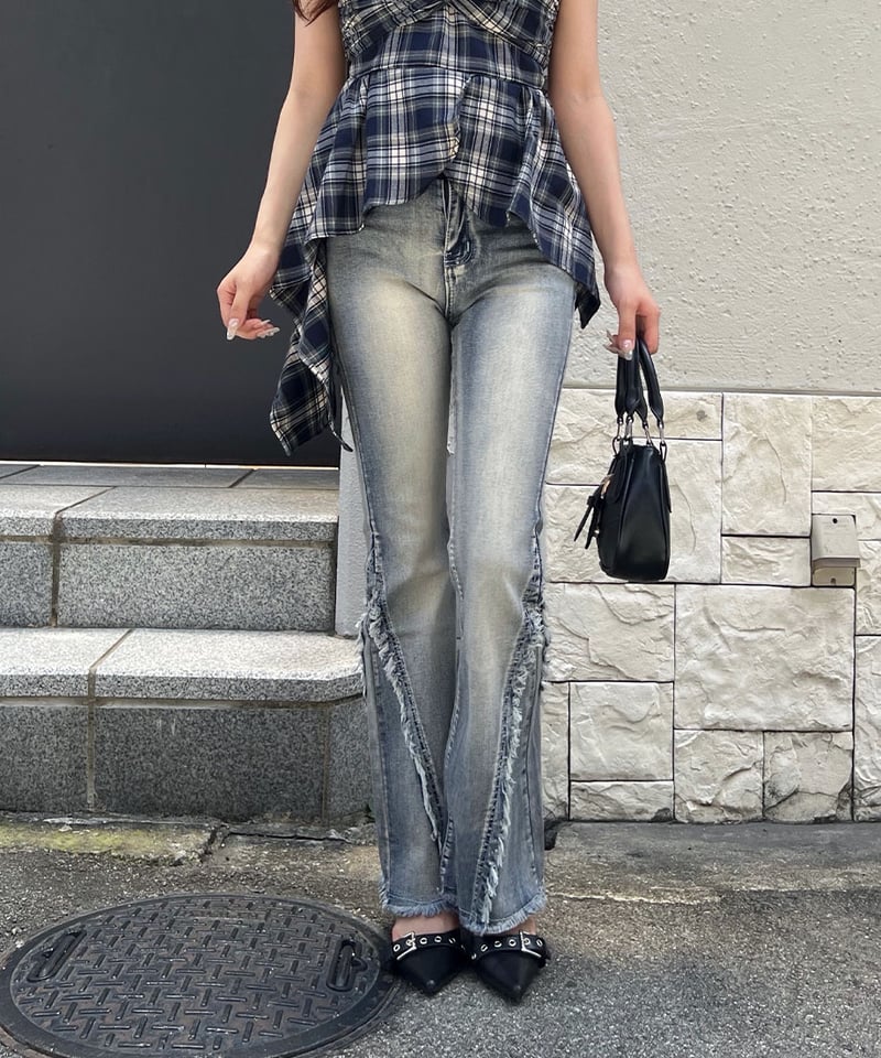 フリンジフレアデニムパンツ | 韓国ファッション 高速ターミナル