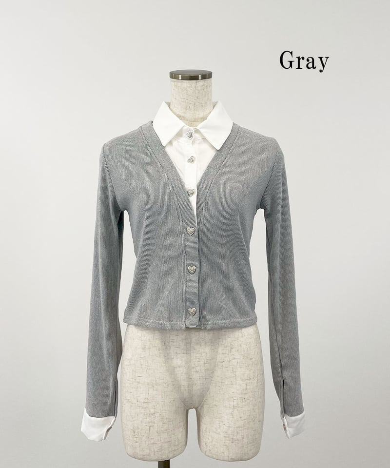 Dalfwin 韓国ファッション ダメージニットドッキングデザインシャツ Dalfwin ブラウス シャツ 韓国ファッション ダメージニット