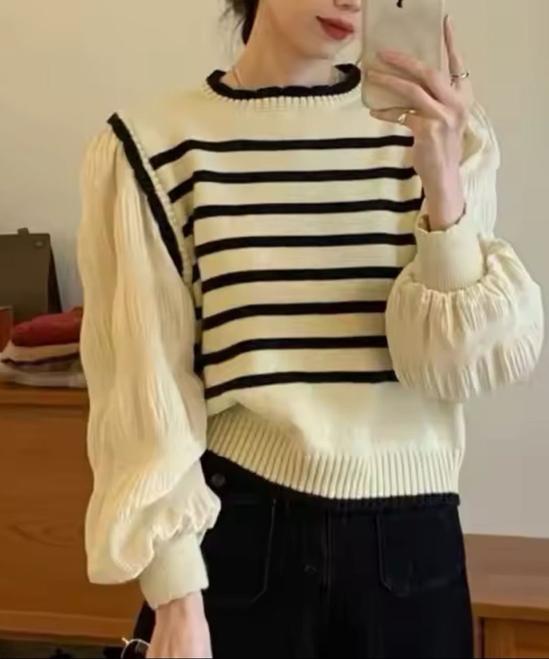 ボーダーニットドッキングトップス | 韓国ファッション 高速ターミナル 