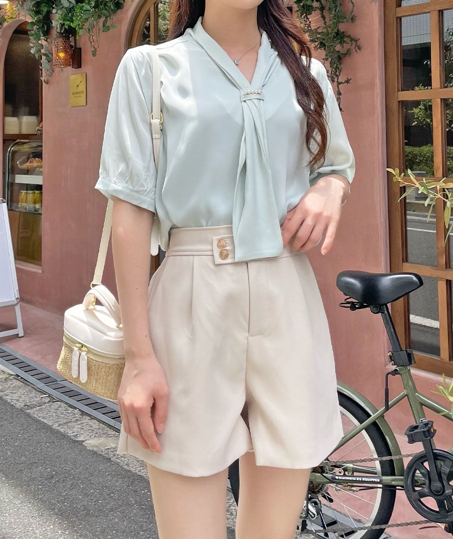 ☆SaturdayClub☆ リボンボタン ダブルブレスト ショートパンツ ダブルボタンショートパンツ | 韓国ファッション 高速ターミナル