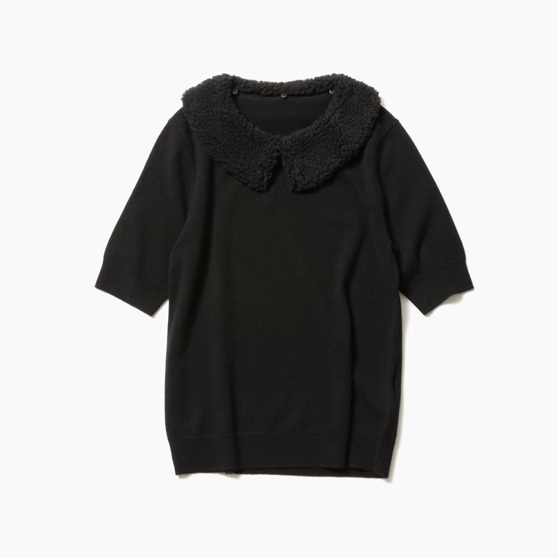 カシミア ファー襟半袖ニット Black | cccmalie