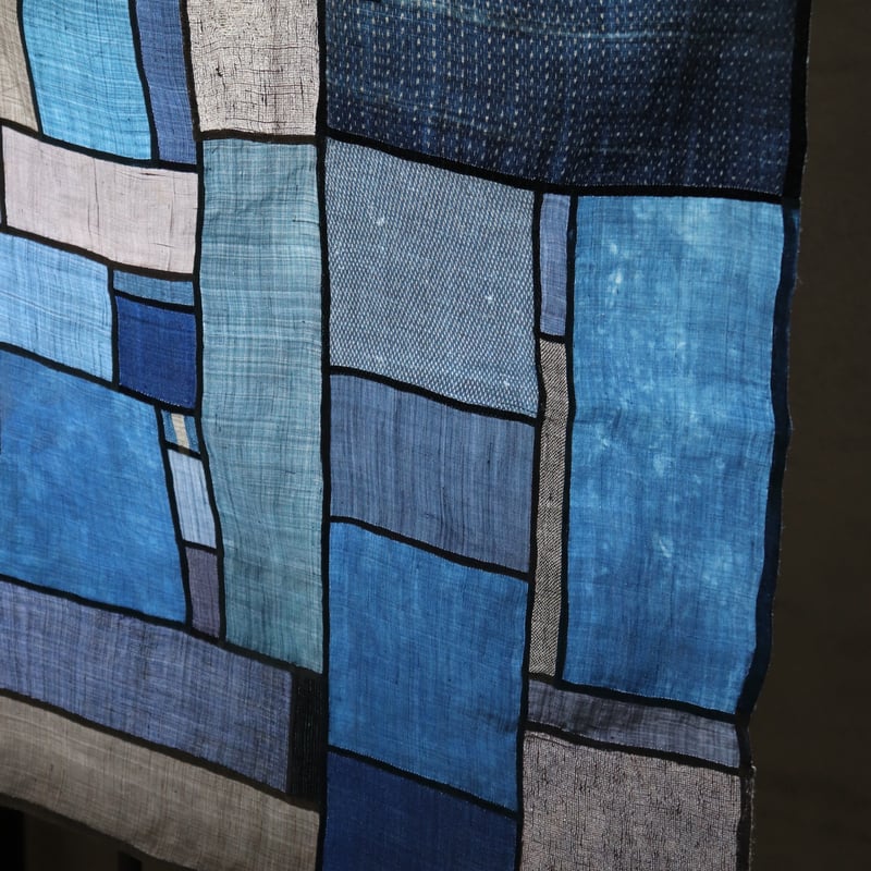 ポシャギ 韓国パッチワーク ヴィンテージ 1950s 紺 105 ×107 藍ポジャギ（古麻×蚊帳）／Hotta pojagi | somushi webshop