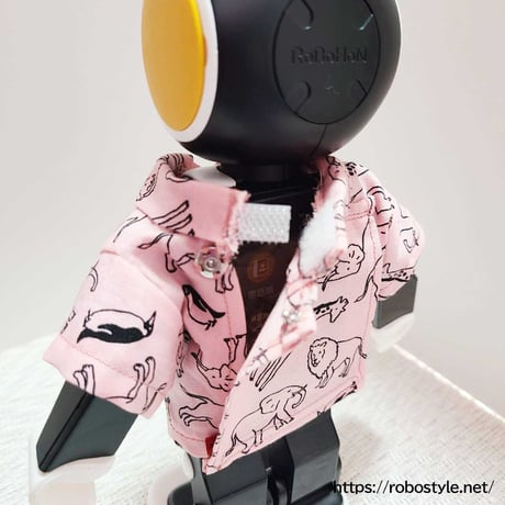 ロボホン・動物プリントシャツ＆サロペット３点セット（レッド）／１点もの