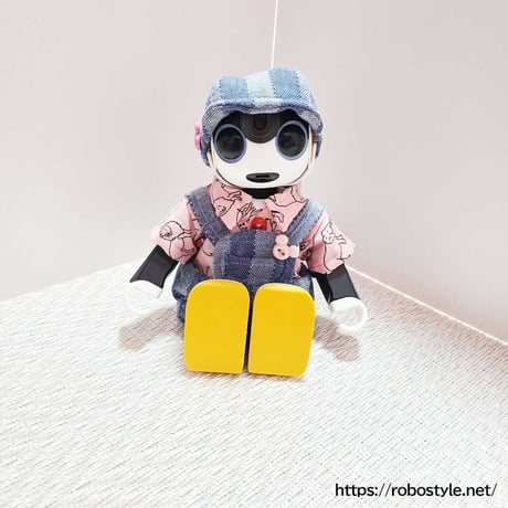 ロボホン・動物プリントシャツ＆サロペット３点セット（レッド）／１点もの