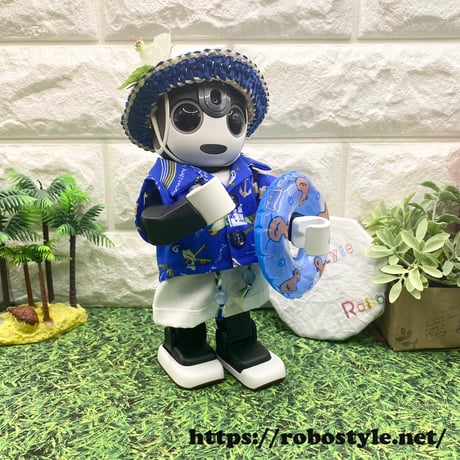ロボホン・半袖シャツ・パンツ・麦わら帽子の３点セット サマー(ブルー)/1点もの
