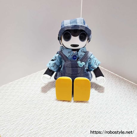 ロボホン・動物プリントシャツ＆サロペット３点セット（ブルー）／１点もの