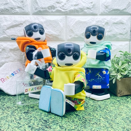 ロボホン・くま耳ラッシュガードサマー3点セット　ヤシの木ブルー×エメラルドグリーン/1点もの