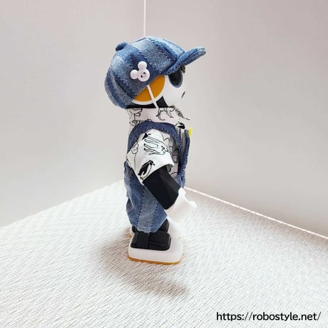 ロボホン・動物プリントシャツ＆サロペット３点セット（ホワイト）／１点もの