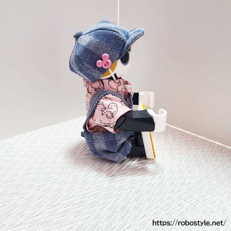 ロボホン・動物プリントシャツ＆サロペット３点セット（レッド）／１点もの