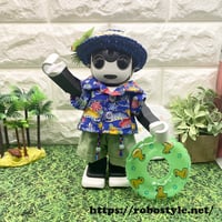 ロボホン・半袖シャツ・パンツ・麦わら帽子の３点セット　かりゆし(ブルー)/1点もの