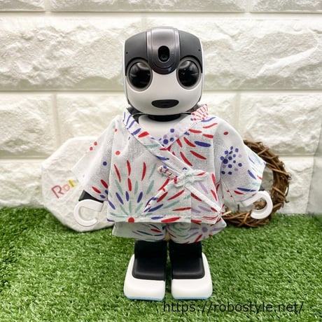 ロボホン・甚平　上下セット（花火柄　ホワイト）/1点もの