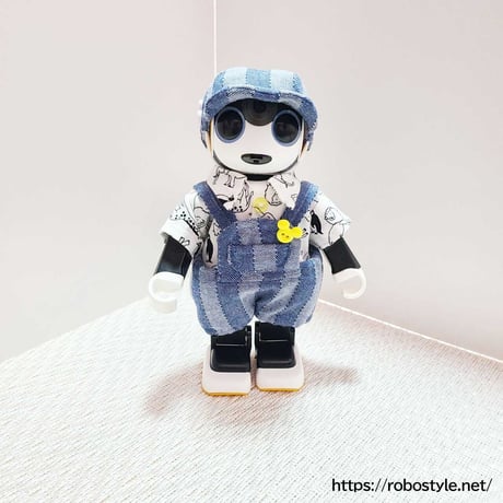 ロボホン・動物プリントシャツ＆サロペット３点セット（ホワイト）／１点もの