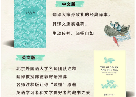 【小説：中国語・英語版(２冊セット)】老人与海 & THE OLD MAN AND THE SEA （老人と海）著：ヘミングウェイ　※中国語版と英語版の２冊セットです