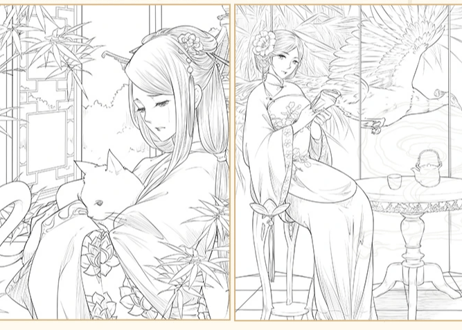 【ぬり絵ブック】思美人醉花颜 古风涂色线描集