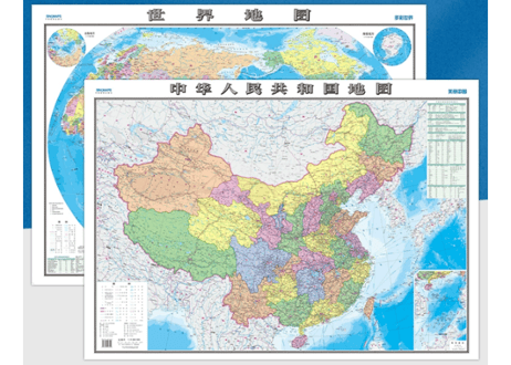 【地図ポスター(２枚セット)】中国＆世界地図（中国語表記）中国地图和世界地图