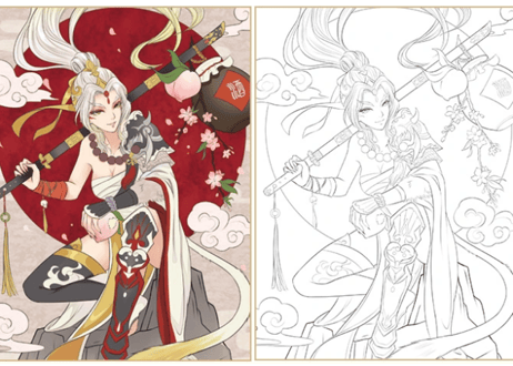 【ぬり絵ブック】百妖行玉人歌  古风涂色线描集 　※色見本付き