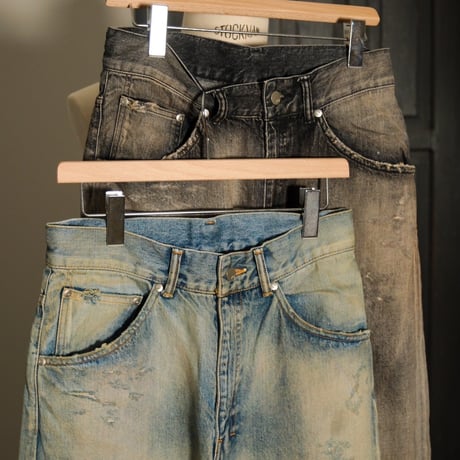 ANCELLM P/DAMAGE DENIM STRAIGHT 5P PANTS
