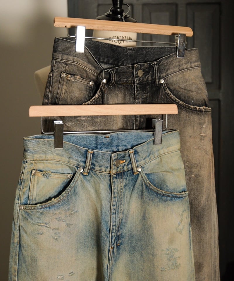 ANCELLM P/DAMAGE DENIM STRAIGHT 5P PANTS | Must ANCELLM P/DAMAGE DENIM STRAIGHT 5P PANTS | Must