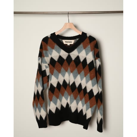 slopeslow BRUSHED DOUBLE JACQUARD V NECK SWEATER
