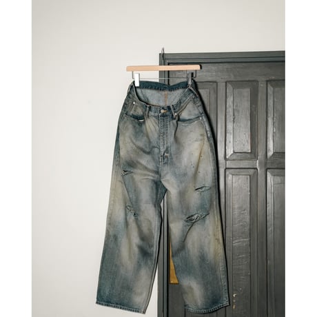 ANCELLM DAMAGE WIDE 5P DENIM PANTS