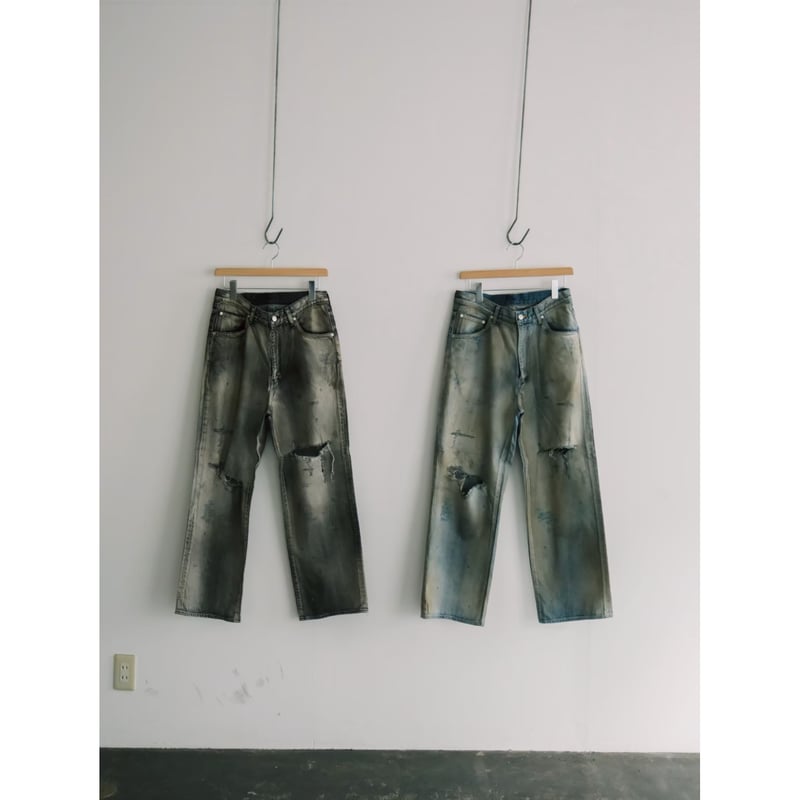 ANCELLM CRASH MIDDLE STRAIGHT 5P DENIM PANTS |