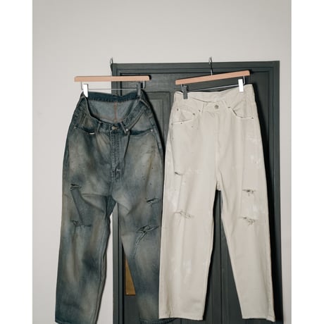 ANCELLM DAMAGE WIDE 5P DENIM PANTS